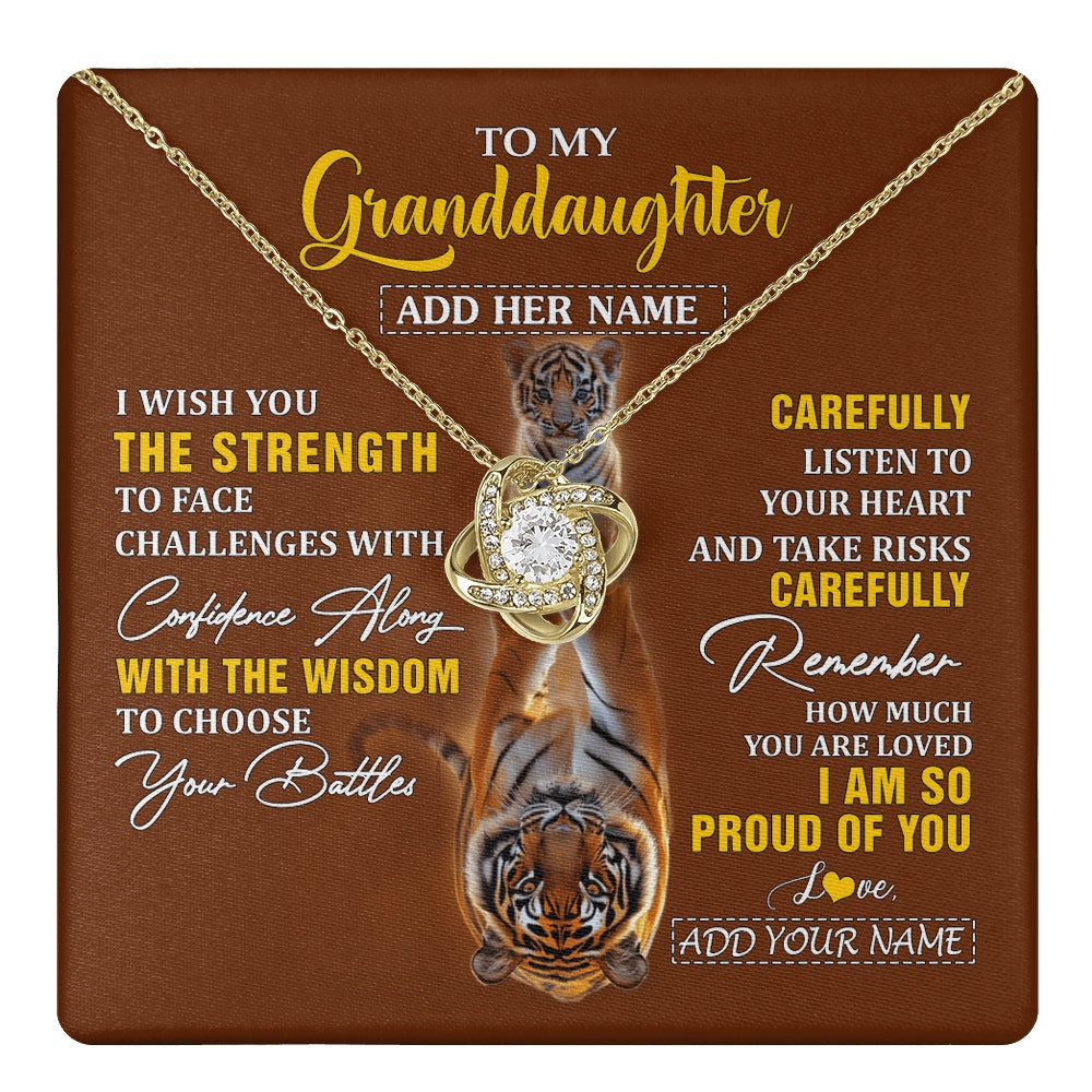Love Knot Necklace 18K Yellow Gold Finish | 1 | Personalized To My Granddaughter Gifts Necklace From Grandma Grandpa I Wish You The Strength Tiger Granddaughter Birthday Gifts Christmas Gift Box Message Card | https://teecentury.