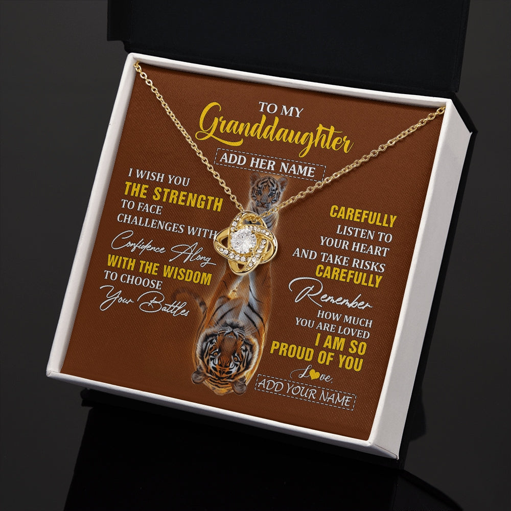 Love Knot Necklace 18K Yellow Gold Finish | 2 | Personalized To My Granddaughter Gifts Necklace From Grandma Grandpa I Wish You The Strength Tiger Granddaughter Birthday Gifts Christmas Gift Box Message Card | https://teecentury.