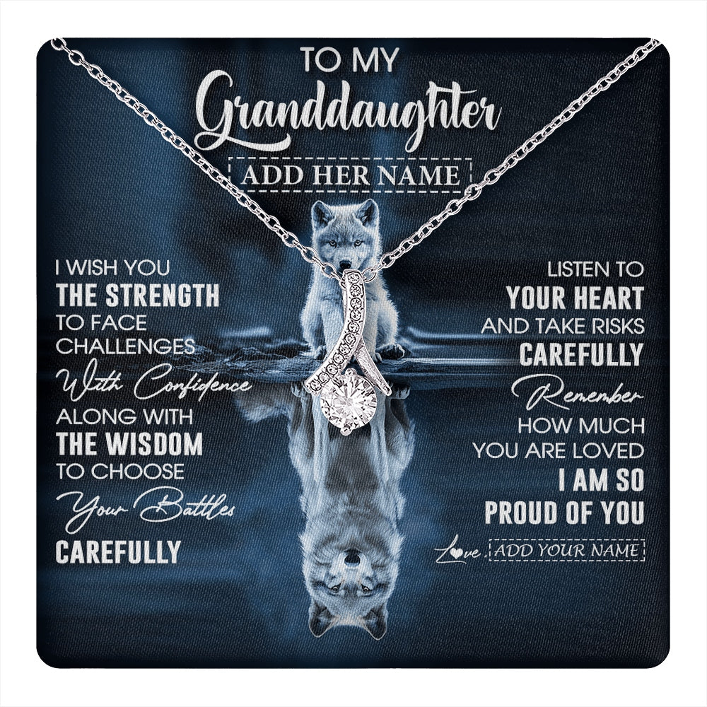Alluring Beauty Necklace 14K White Gold Finish | 1 | Personalized To My Granddaughter Gifts Necklace From Grandma Grandpa I Wish You The Strength Wolf Granddaughter Birthday Gifts Christmas Gift Box Message Card | https://teecentury.