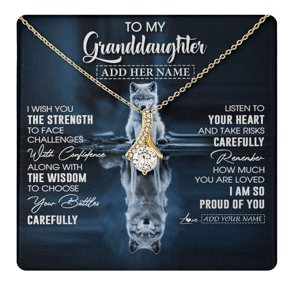 Alluring Beauty Necklace 18K Yellow Gold Finish | 1 | Personalized To My Granddaughter Gifts Necklace From Grandma Grandpa I Wish You The Strength Wolf Granddaughter Birthday Gifts Christmas Gift Box Message Card | https://teecentury.