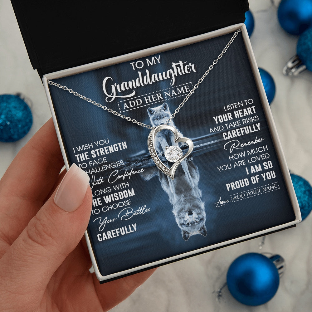 Forever Love Necklace 14K White Gold Finish | 2 | Personalized To My Granddaughter Gifts Necklace From Grandma Grandpa I Wish You The Strength Wolf Granddaughter Birthday Gifts Christmas Gift Box Message Card | https://teecentury.