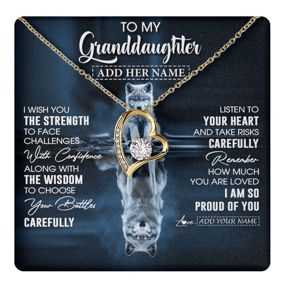 Forever Love Necklace 18K Yellow Gold Finish | 1 | Personalized To My Granddaughter Gifts Necklace From Grandma Grandpa I Wish You The Strength Wolf Granddaughter Birthday Gifts Christmas Gift Box Message Card | https://teecentury.