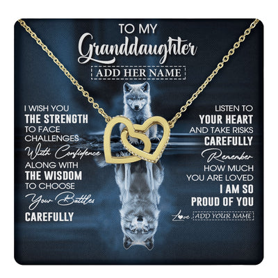 Interlocking Hearts Necklace 18K Yellow Gold Finish | 1 | Personalized To My Granddaughter Gifts Necklace From Grandma Grandpa I Wish You The Strength Wolf Granddaughter Birthday Gifts Christmas Gift Box Message Card | https://teecentury.