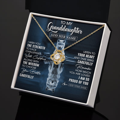 Love Knot Necklace 18K Yellow Gold Finish | 2 | Personalized To My Granddaughter Gifts Necklace From Grandma Grandpa I Wish You The Strength Wolf Granddaughter Birthday Gifts Christmas Gift Box Message Card | https://teecentury.