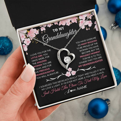 Forever Love Necklace 14K White Gold Finish | 2 | Personalized To My Granddaughter Gifts Necklace From Grandma Grandpa Love Precious Granddaughter Birthday Graduation Christmas Customized Gift Box Message Card | teecentury