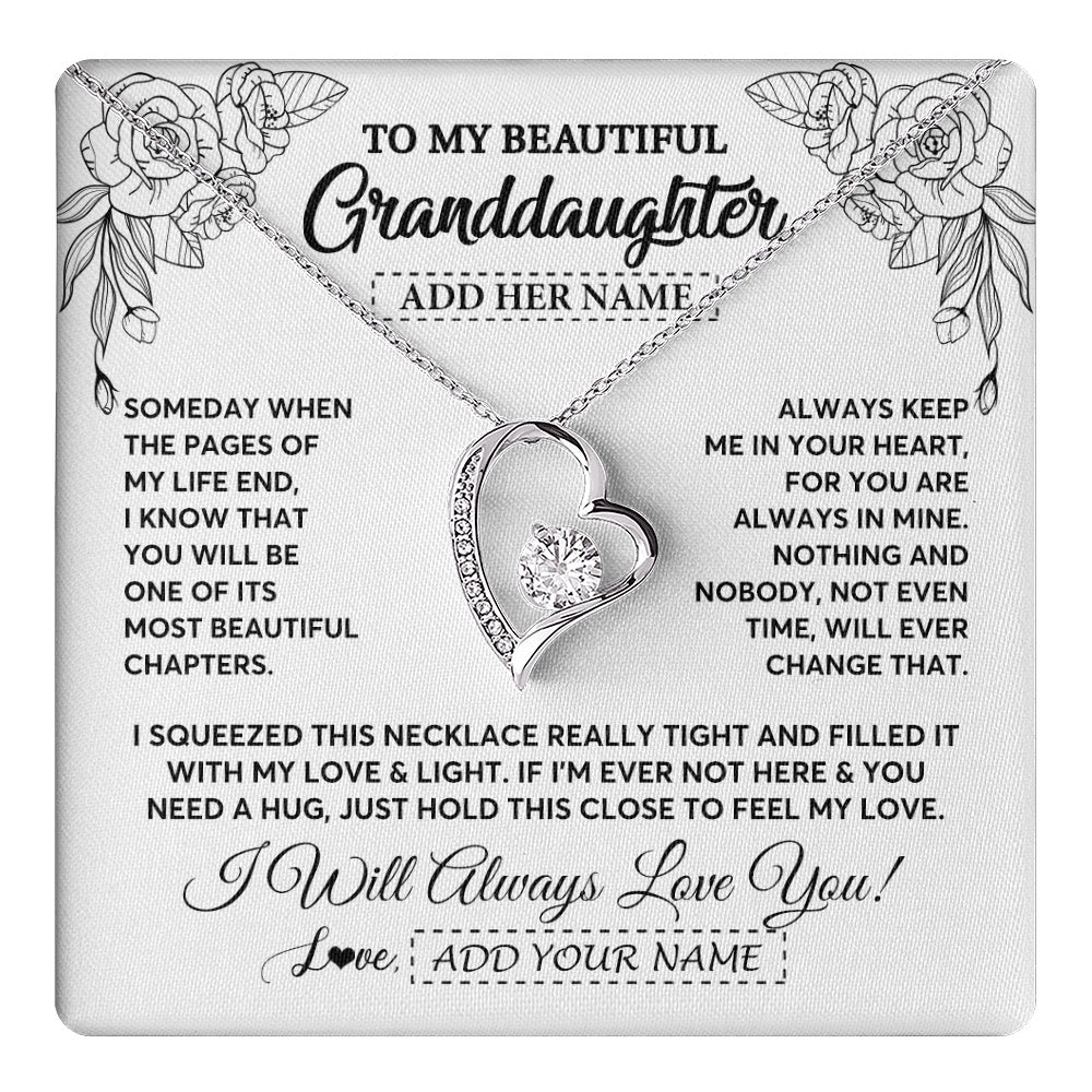 Forever Love Necklace 14K White Gold Finish | 1 | Personalized To My Granddaughter Gifts Necklace From Grandma Grandpa Someday When The Pages Birthday Granddaughter Christmas Graduation Gift Box Message Card | https://teecentury.