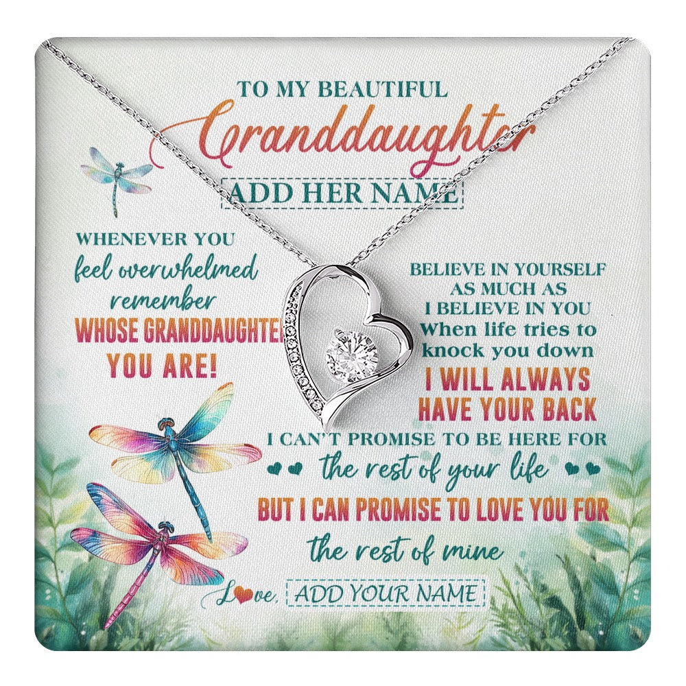 Forever Love Necklace 14K White Gold Finish | 1 | Personalized To My Granddaughter Gifts Necklace From Grandma Grandpa Whenever You Feel Dragonfly Granddaughter Birthday Gifts Christmas Gift Box Message Card | https://teecentury.