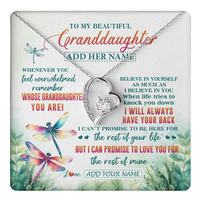Forever Love Necklace 14K White Gold Finish | 1 | Personalized To My Granddaughter Gifts Necklace From Grandma Grandpa Whenever You Feel Dragonfly Granddaughter Birthday Gifts Christmas Gift Box Message Card | https://teecentury.