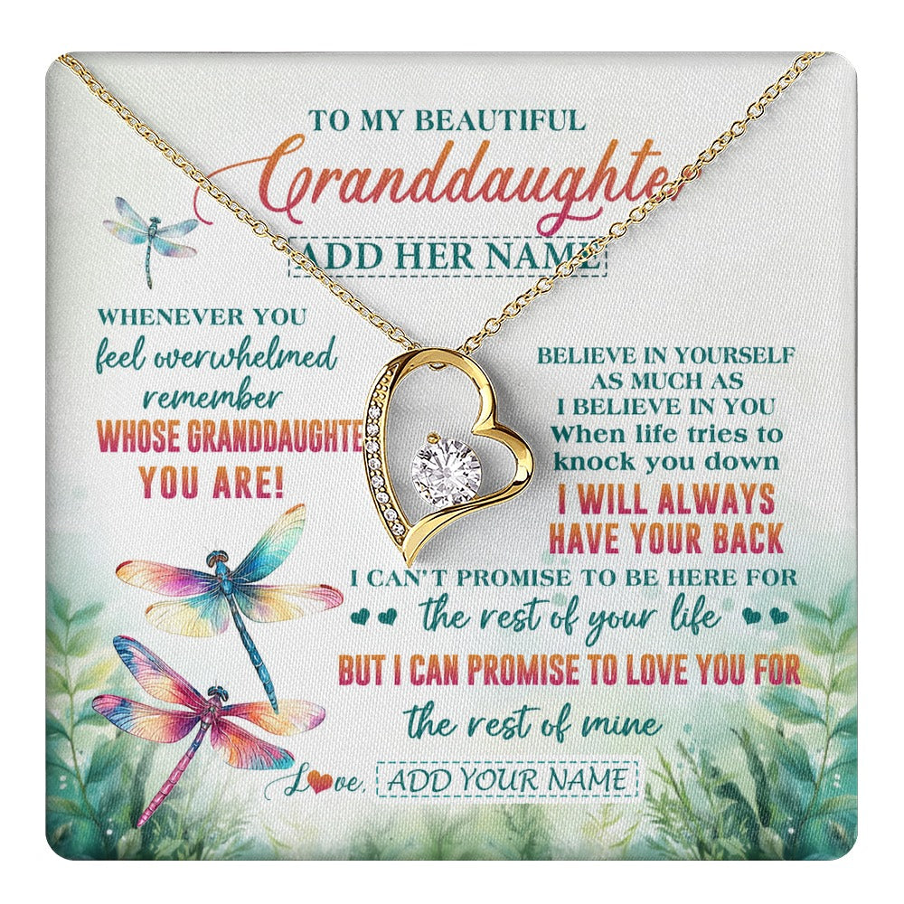 Forever Love Necklace 18K Yellow Gold Finish | 1 | Personalized To My Granddaughter Gifts Necklace From Grandma Grandpa Whenever You Feel Dragonfly Granddaughter Birthday Gifts Christmas Gift Box Message Card | https://teecentury.