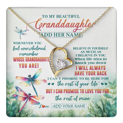 Forever Love Necklace 18K Yellow Gold Finish | 1 | Personalized To My Granddaughter Gifts Necklace From Grandma Grandpa Whenever You Feel Dragonfly Granddaughter Birthday Gifts Christmas Gift Box Message Card | https://teecentury.