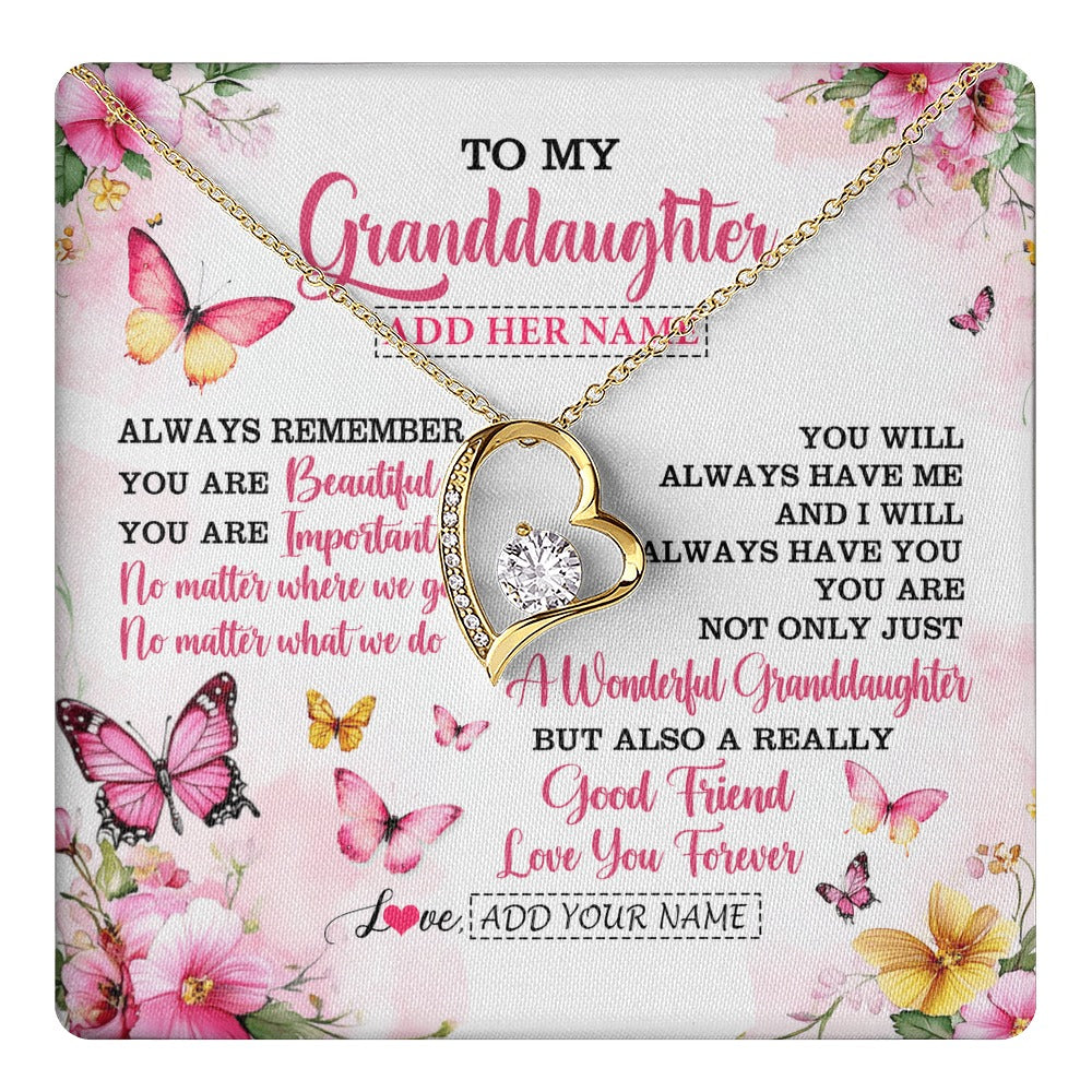 Forever Love Necklace 18K Yellow Gold Finish | 1 | Personalized To My Granddaughter Gifts Necklace From Grandma Grandpa You Are Beautiful Birthday Gifts For Granddaughter Christmas Custom Gift Box Message Card | https://teecentury.