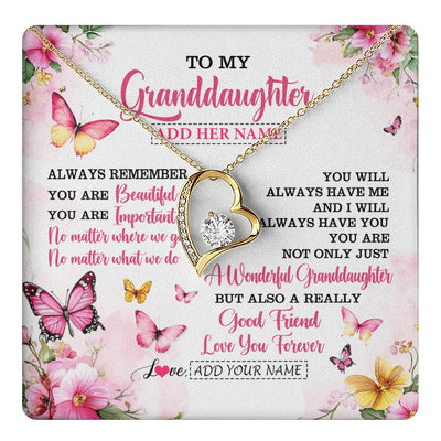 Forever Love Necklace 18K Yellow Gold Finish | 1 | Personalized To My Granddaughter Gifts Necklace From Grandma Grandpa You Are Beautiful Birthday Gifts For Granddaughter Christmas Custom Gift Box Message Card | https://teecentury.