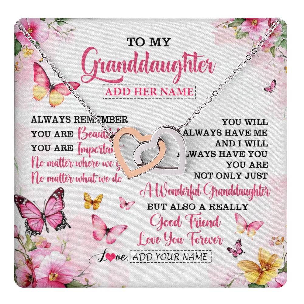Interlocking Hearts Necklace Stainless Steel & Rose Gold Finish | 1 | Personalized To My Granddaughter Gifts Necklace From Grandma Grandpa You Are Beautiful Birthday Gifts For Granddaughter Christmas Custom Gift Box Message Card | https://teecentury.