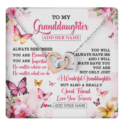 Interlocking Hearts Necklace Stainless Steel & Rose Gold Finish | 1 | Personalized To My Granddaughter Gifts Necklace From Grandma Grandpa You Are Beautiful Birthday Gifts For Granddaughter Christmas Custom Gift Box Message Card | https://teecentury.