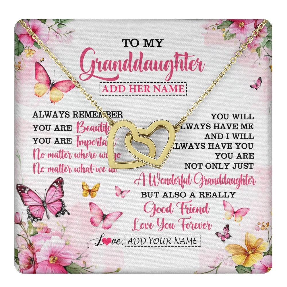 Interlocking Hearts Necklace 18K Yellow Gold Finish | 1 | Personalized To My Granddaughter Gifts Necklace From Grandma Grandpa You Are Beautiful Birthday Gifts For Granddaughter Christmas Custom Gift Box Message Card | https://teecentury.