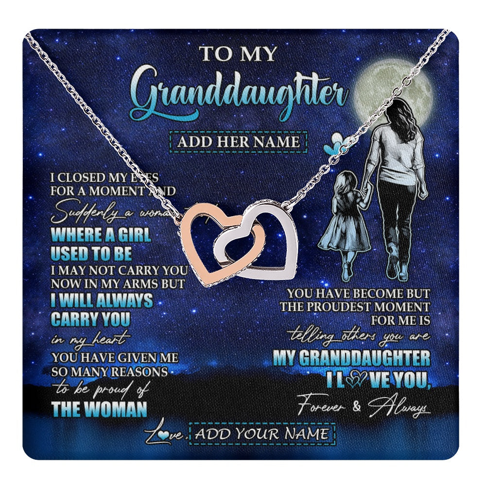 Interlocking Hearts Necklace Stainless Steel & Rose Gold Finish | 1 | Personalized To My Granddaughter Gifts Necklace From Grandma I Closed My Eyes For A Moment Granddaughter Birthday Graduation Christmas Gift Box Message Card | teecentury.myshopify