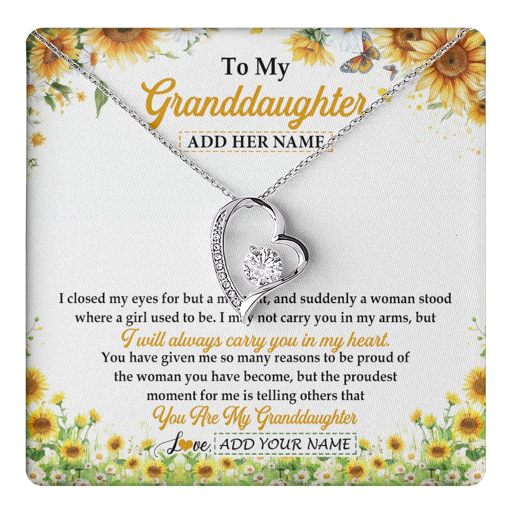 Forever Love Necklace 14K White Gold Finish | 1 | Personalized To My Granddaughter Gifts Necklace From Grandma I Closed My Eyes Sunflower Best Granddaughter Birthday Gifts Christmas Gift Box Message Card | teecentury.myshopify