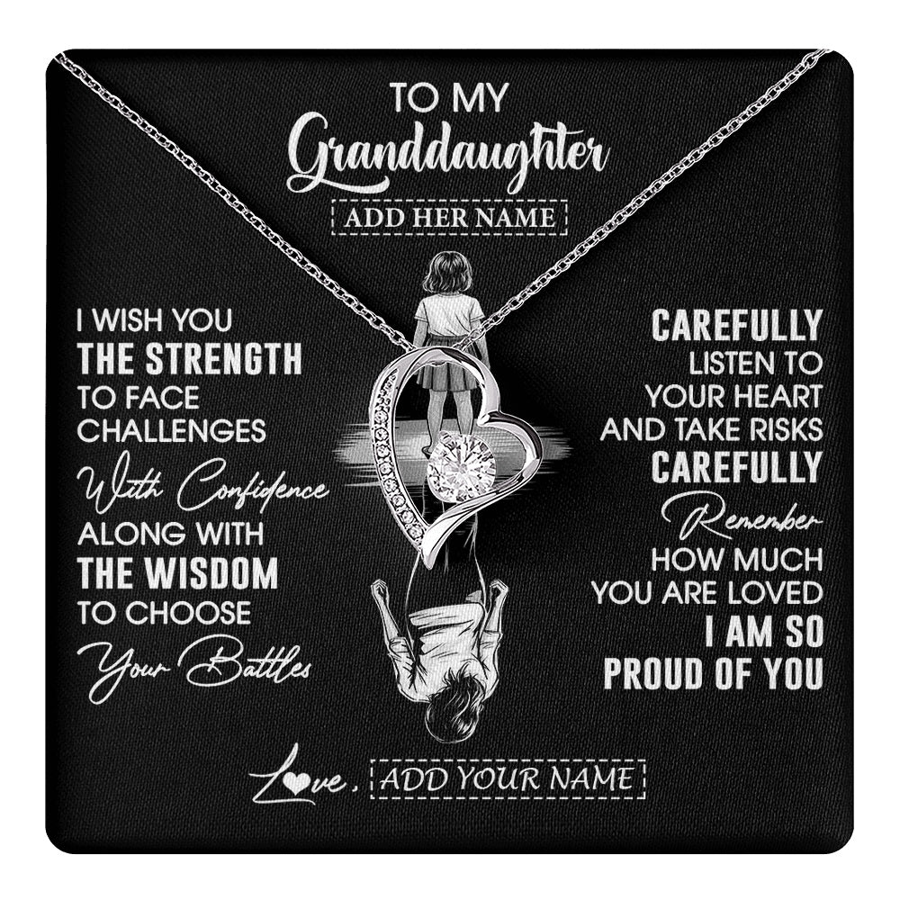Forever Love Necklace 14K White Gold Finish | 1 | Personalized To My Granddaughter Gifts Necklace From Grandma I Wish You The Strength Granddaughter Birthday Gifts Christmas Graduation Gift Box Message Card | https://teecentury.