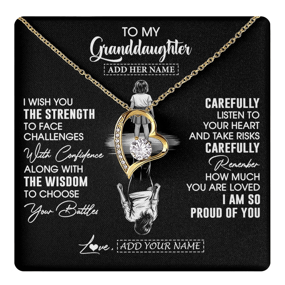 Forever Love Necklace 18K Yellow Gold Finish | 1 | Personalized To My Granddaughter Gifts Necklace From Grandma I Wish You The Strength Granddaughter Birthday Gifts Christmas Graduation Gift Box Message Card | https://teecentury.