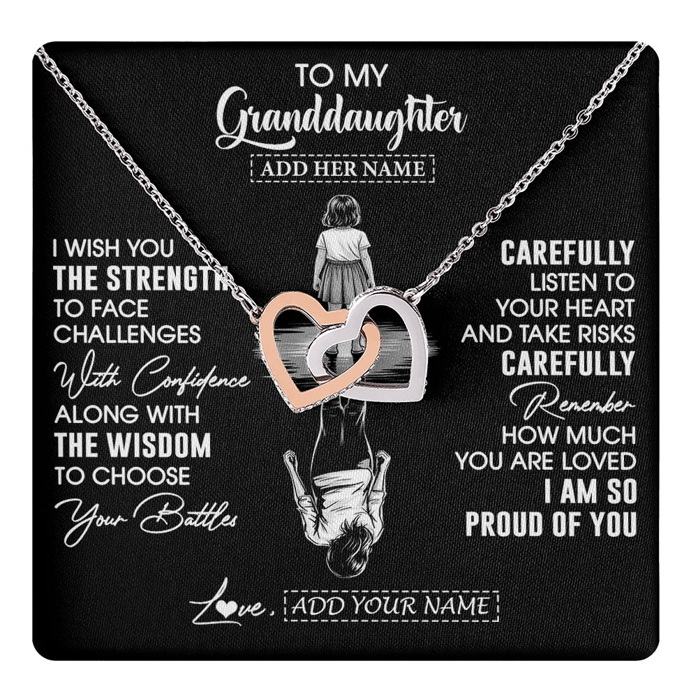 Interlocking Hearts Necklace Stainless Steel & Rose Gold Finish | 1 | Personalized To My Granddaughter Gifts Necklace From Grandma I Wish You The Strength Granddaughter Birthday Gifts Christmas Graduation Gift Box Message Card | https://teecentury.