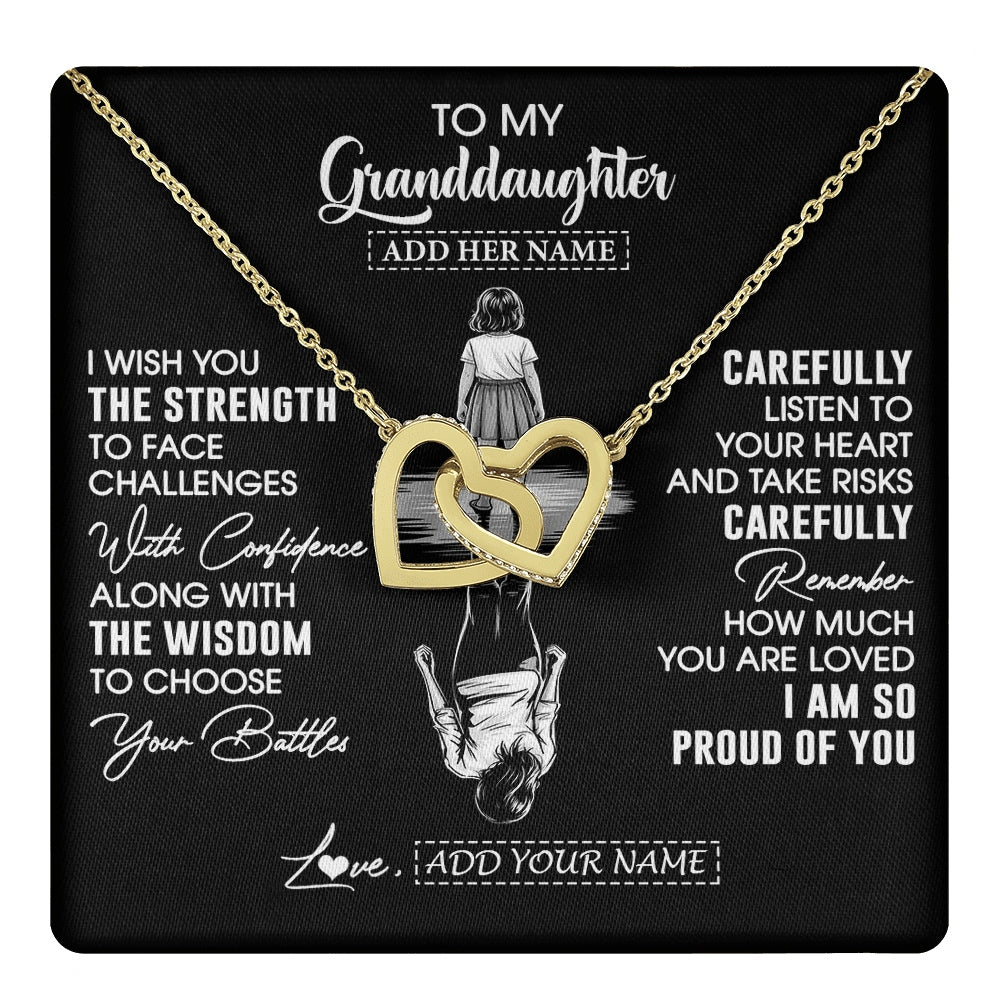 Interlocking Hearts Necklace 18K Yellow Gold Finish | 1 | Personalized To My Granddaughter Gifts Necklace From Grandma I Wish You The Strength Granddaughter Birthday Gifts Christmas Graduation Gift Box Message Card | https://teecentury.