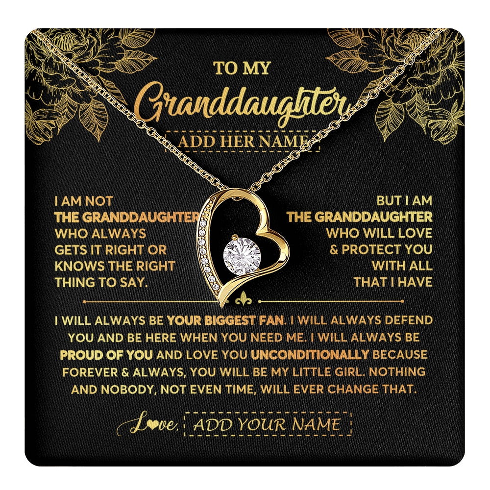 Forever Love Necklace 18K Yellow Gold Finish | 1 | Personalized To My Granddaughter Gifts Necklace From Grandma Meaningful Family Jewelry Birthday Gifts For Granddaughter Christmas Custom Gift Box Message Card | https://teecentury.