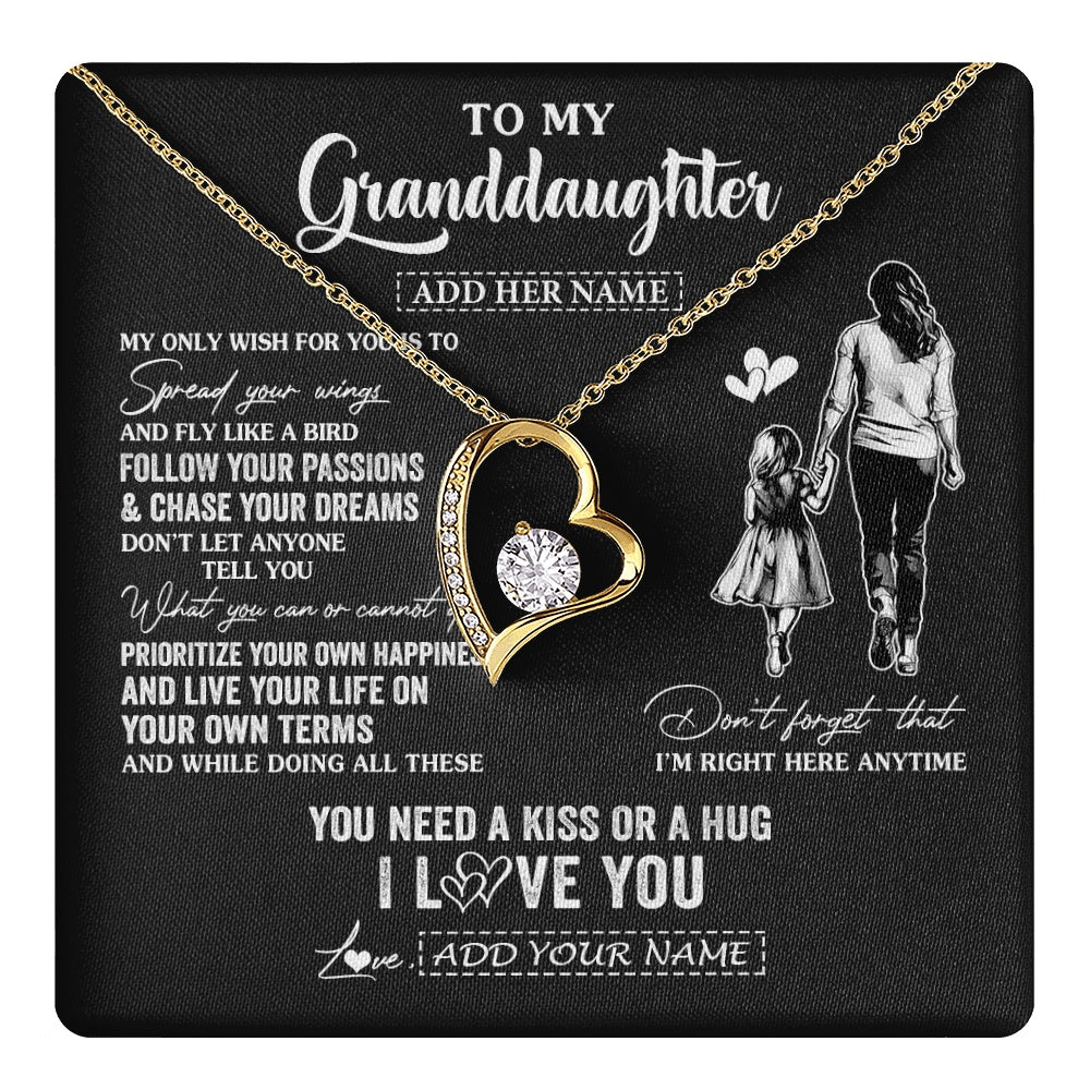 Forever Love Necklace 18K Yellow Gold Finish | 1 | Personalized To My Granddaughter Gifts Necklace From Grandma Nana My Only Wish For You Granddaughter Birthday Gifts Graduation Christmas Gift Box Message Card | teecentury.myshopify