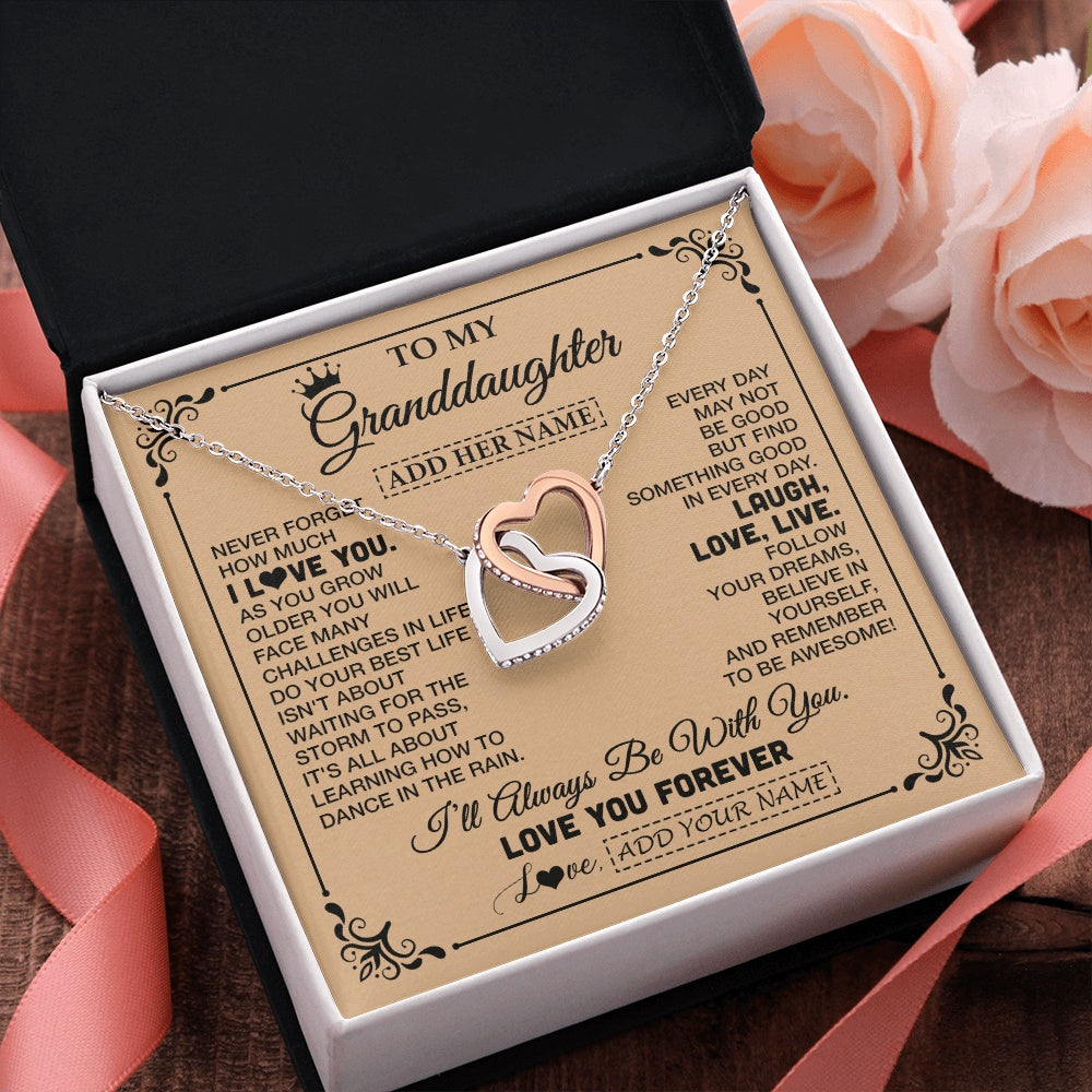 Interlocking Hearts Necklace Stainless Steel & Rose Gold Finish | 2 | Personalized To My Granddaughter Gifts Necklace From Grandma Never Forget How Much I Love You Granddaughter Birthday Gifts Christmas Gift Box Message Card | https://teecentury.