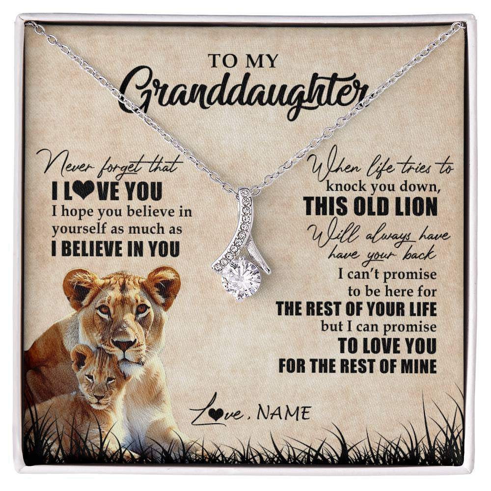 Alluring Beauty Necklace 14K White Gold Finish | Personalized To My Granddaughter Gifts Necklace From Grandma Old Lion Granddaughter Jewelry Birthday Graduation Christmas Customized Gift Box Message Card | teecentury