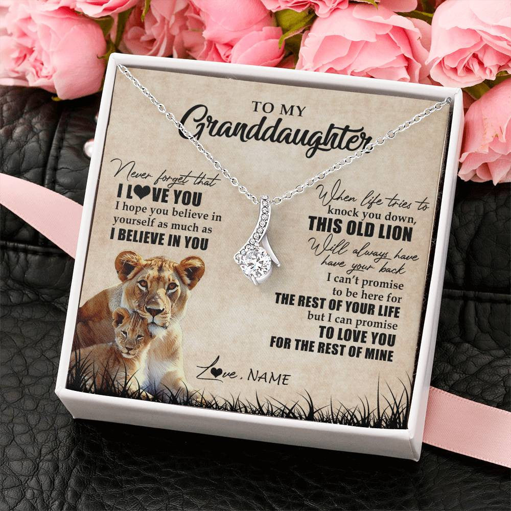 Alluring Beauty Necklace 14K White Gold Finish | Personalized To My Granddaughter Gifts Necklace From Grandma Old Lion Granddaughter Jewelry Birthday Graduation Christmas Customized Gift Box Message Card | teecentury