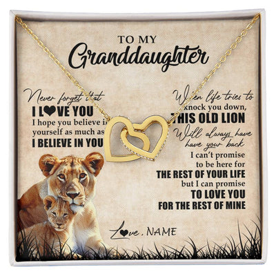 Interlocking Hearts Necklace 18K Yellow Gold Finish | Personalized To My Granddaughter Gifts Necklace From Grandma Old Lion Granddaughter Jewelry Birthday Graduation Christmas Customized Gift Box Message Card | teecentury