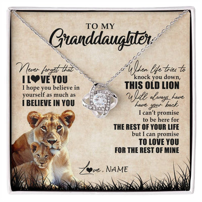 Love Knot Necklace 14K White Gold Finish | Personalized To My Granddaughter Gifts Necklace From Grandma Old Lion Granddaughter Jewelry Birthday Graduation Christmas Customized Gift Box Message Card | teecentury