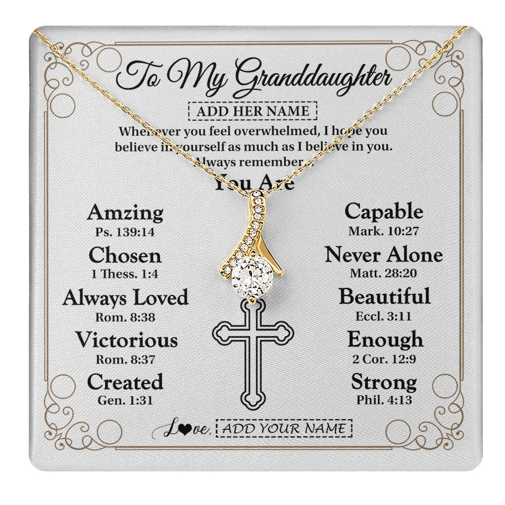 Alluring Beauty Necklace 18K Yellow Gold Finish | 1 | Personalized To My Granddaughter Gifts Necklace From Grandma Papa Christ Christian Gifts For Granddaughter Birthday Christmas Graduation Gift Box Message Card | https://teecentury.