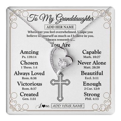 Forever Love Necklace 14K White Gold Finish | 1 | Personalized To My Granddaughter Gifts Necklace From Grandma Papa Christ Christian Gifts For Granddaughter Birthday Christmas Graduation Gift Box Message Card | https://teecentury.