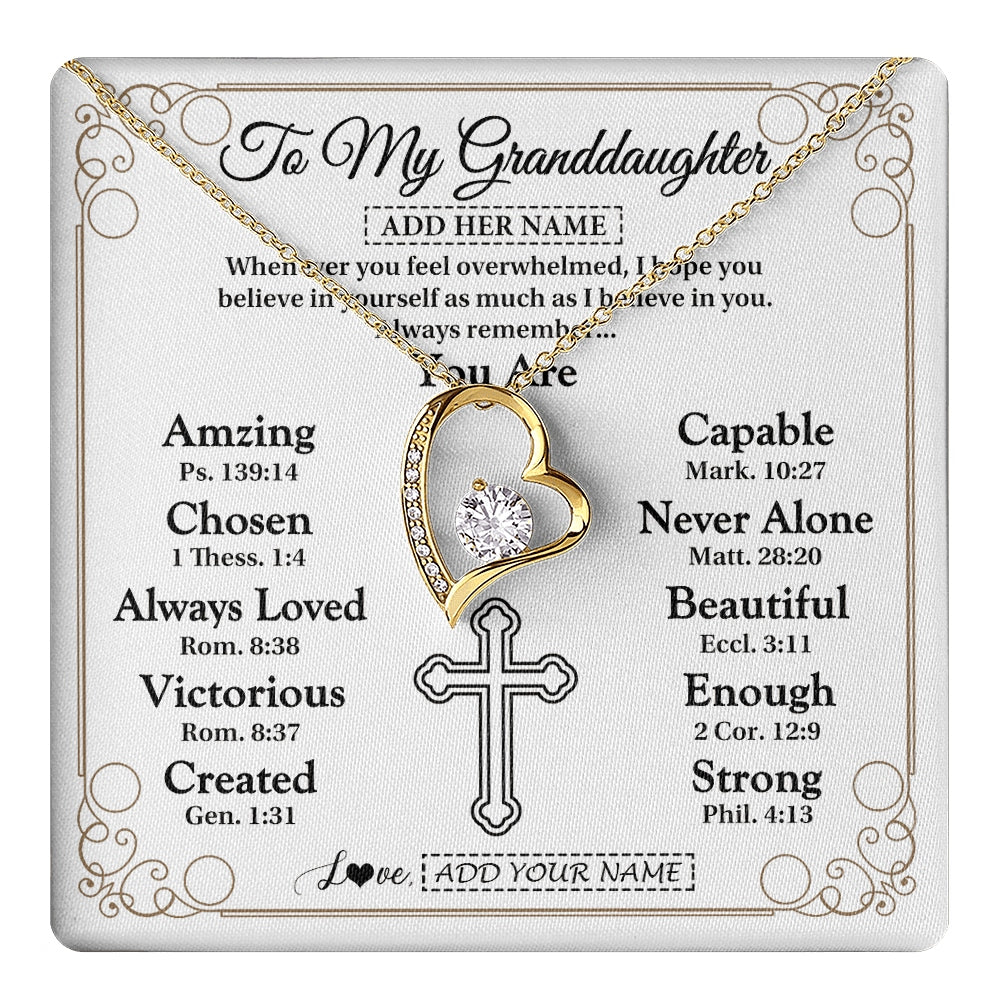 Forever Love Necklace 18K Yellow Gold Finish | 1 | Personalized To My Granddaughter Gifts Necklace From Grandma Papa Christ Christian Gifts For Granddaughter Birthday Christmas Graduation Gift Box Message Card | https://teecentury.