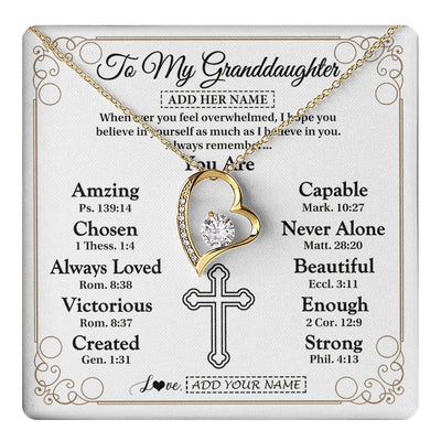 Forever Love Necklace 18K Yellow Gold Finish | 1 | Personalized To My Granddaughter Gifts Necklace From Grandma Papa Christ Christian Gifts For Granddaughter Birthday Christmas Graduation Gift Box Message Card | https://teecentury.