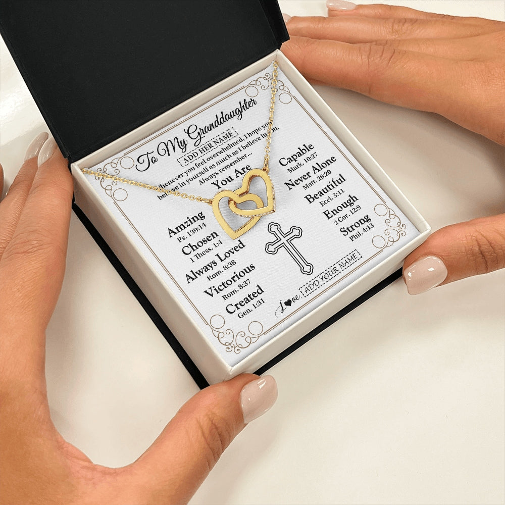 Interlocking Hearts Necklace 18K Yellow Gold Finish | 2 | Personalized To My Granddaughter Gifts Necklace From Grandma Papa Christ Christian Gifts For Granddaughter Birthday Christmas Graduation Gift Box Message Card | https://teecentury.