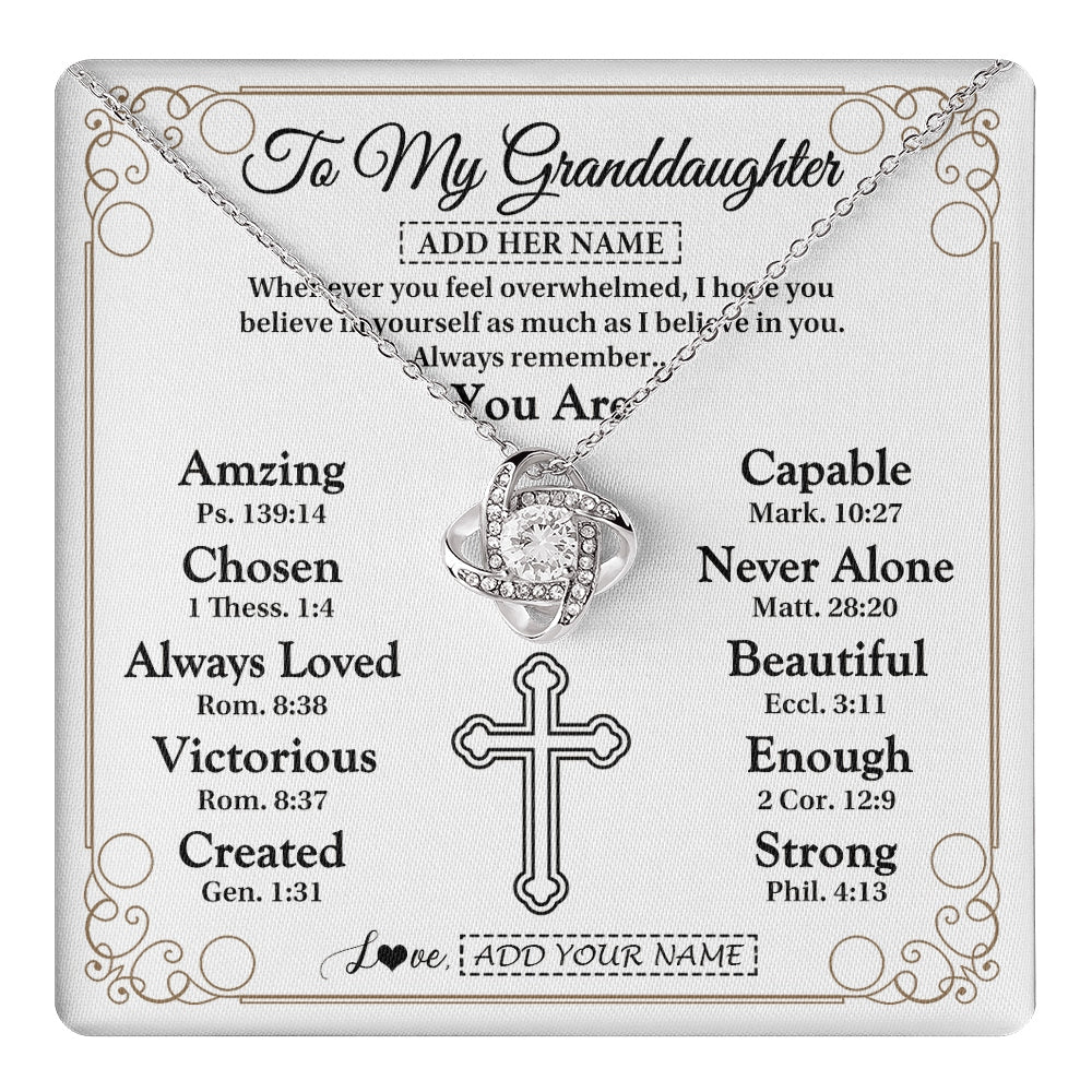 Love Knot Necklace 14K White Gold Finish | 1 | Personalized To My Granddaughter Gifts Necklace From Grandma Papa Christ Christian Gifts For Granddaughter Birthday Christmas Graduation Gift Box Message Card | https://teecentury.