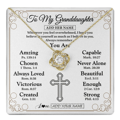 Love Knot Necklace 18K Yellow Gold Finish | 1 | Personalized To My Granddaughter Gifts Necklace From Grandma Papa Christ Christian Gifts For Granddaughter Birthday Christmas Graduation Gift Box Message Card | https://teecentury.