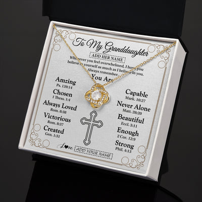 Love Knot Necklace 18K Yellow Gold Finish | 2 | Personalized To My Granddaughter Gifts Necklace From Grandma Papa Christ Christian Gifts For Granddaughter Birthday Christmas Graduation Gift Box Message Card | https://teecentury.