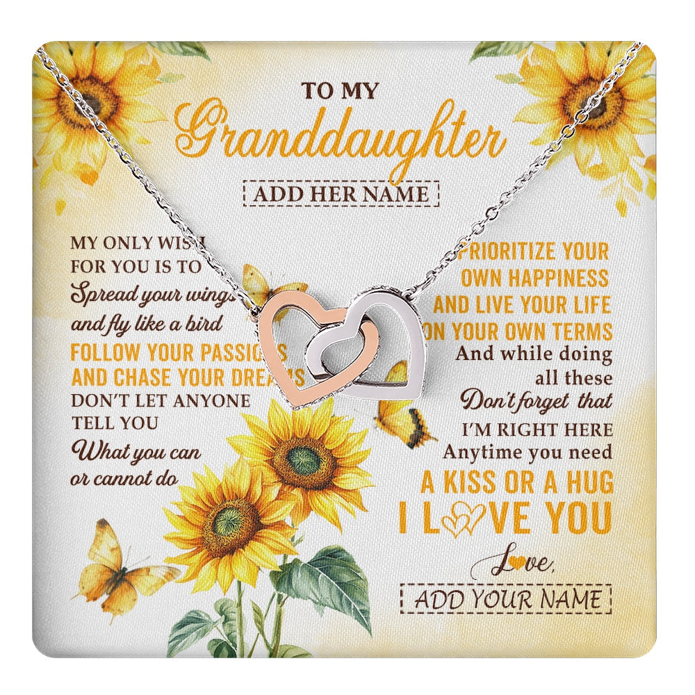 Interlocking Hearts Necklace Stainless Steel & Rose Gold Finish | 1 | Personalized To My Granddaughter Gifts Necklace From Grandma Sunflower My Only Wish For You Granddaughter Birthday Gifts Christmas Custom Gift Box Message Card | https://teecentury.