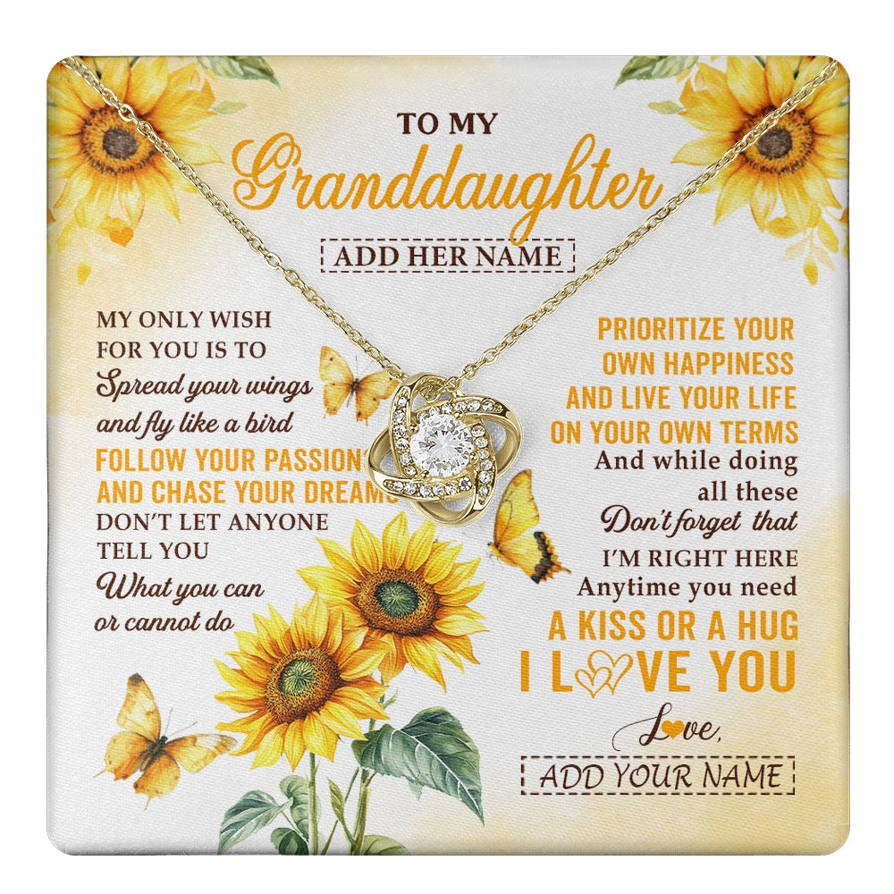 Love Knot Necklace 18K Yellow Gold Finish | 1 | Personalized To My Granddaughter Gifts Necklace From Grandma Sunflower My Only Wish For You Granddaughter Birthday Gifts Christmas Custom Gift Box Message Card | https://teecentury.