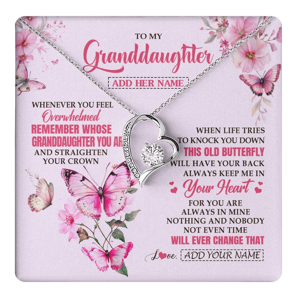 Forever Love Necklace 14K White Gold Finish | 1 | Personalized To My Granddaughter Gifts Necklace From Grandma Whenever Butterfly Unique Birthday Gifts Granddaughter Graduation Christmas Gift Box Message Card | teecentury.myshopify
