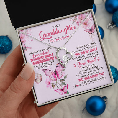 Forever Love Necklace 14K White Gold Finish | 2 | Personalized To My Granddaughter Gifts Necklace From Grandma Whenever Butterfly Unique Birthday Gifts Granddaughter Graduation Christmas Gift Box Message Card | teecentury.myshopify