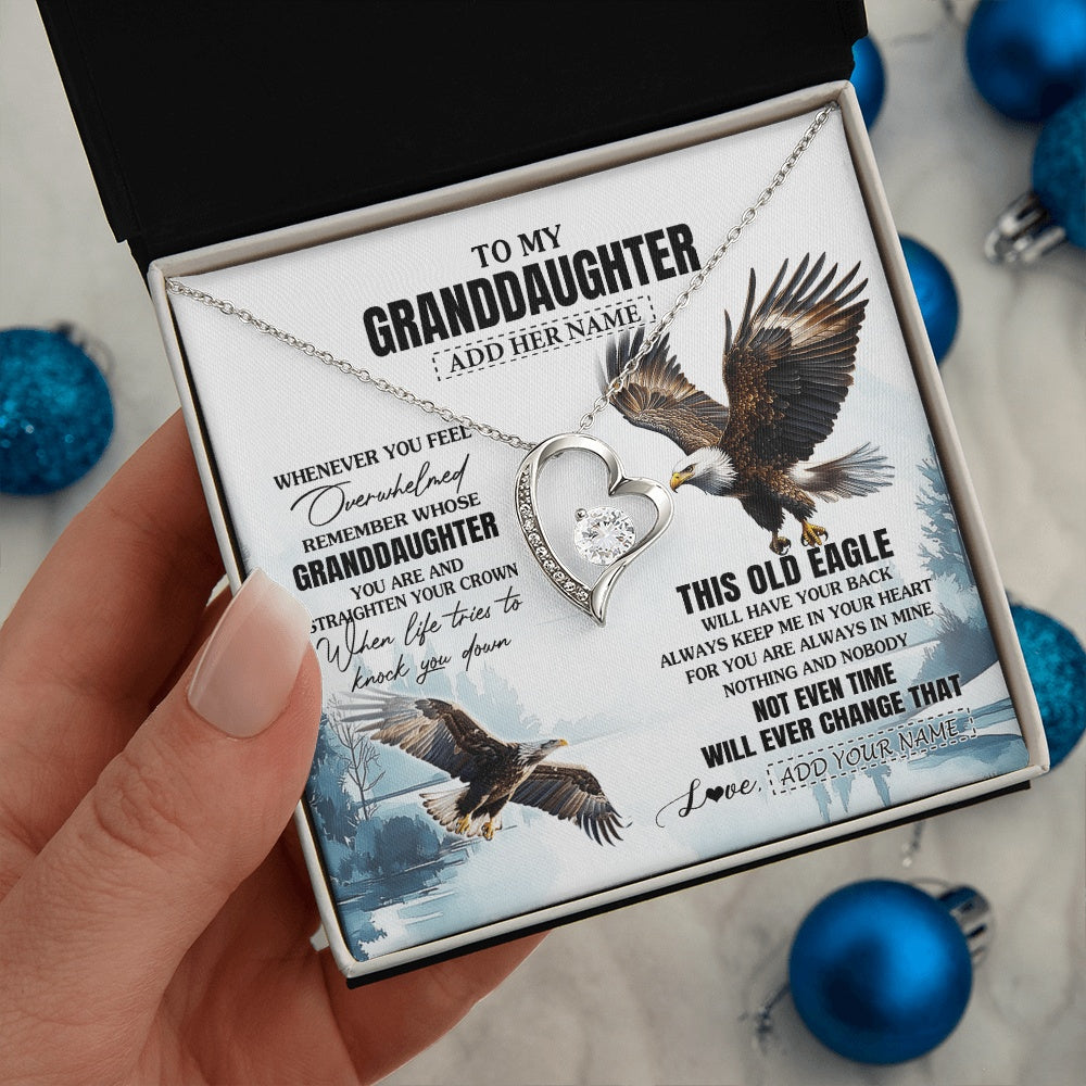 Forever Love Necklace 14K White Gold Finish | 2 | Personalized To My Granddaughter Gifts Necklace From Grandma Whenever Eagle Unique Birthday Gifts For Granddaughter Christmas Jewelry Gift Box Message Card | https://teecentury.