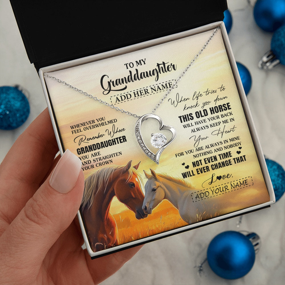 Forever Love Necklace 14K White Gold Finish | 2 | Personalized To My Granddaughter Gifts Necklace From Grandma Whenever Horse Unique Birthday Gifts For Granddaughter Graduation Christmas Gift Box Message Card | teecentury.myshopify