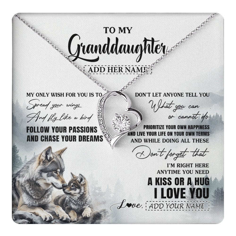 Forever Love Necklace 14K White Gold Finish | 1 | Personalized To My Granddaughter Gifts Necklace From Grandma Wolf My Only Wish For You Granddaughter Birthday Gifts Graduation Christmas Gift Box Message Card | https://teecentury.