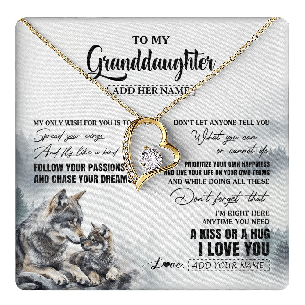 Forever Love Necklace 18K Yellow Gold Finish | 1 | Personalized To My Granddaughter Gifts Necklace From Grandma Wolf My Only Wish For You Granddaughter Birthday Gifts Graduation Christmas Gift Box Message Card | https://teecentury.