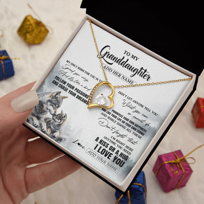 Forever Love Necklace 18K Yellow Gold Finish | 2 | Personalized To My Granddaughter Gifts Necklace From Grandma Wolf My Only Wish For You Granddaughter Birthday Gifts Graduation Christmas Gift Box Message Card | https://teecentury.