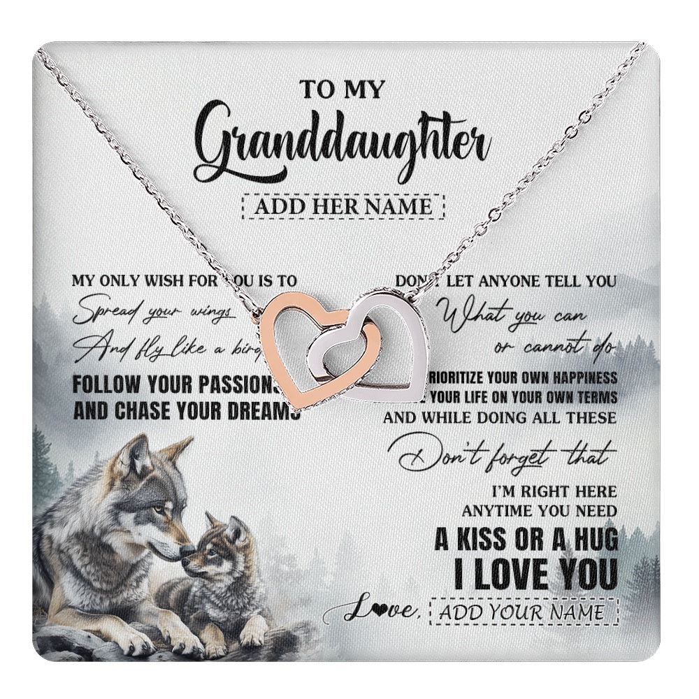 Interlocking Hearts Necklace Stainless Steel & Rose Gold Finish | 1 | Personalized To My Granddaughter Gifts Necklace From Grandma Wolf My Only Wish For You Granddaughter Birthday Gifts Graduation Christmas Gift Box Message Card | https://teecentury.